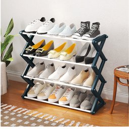 5 Layer foldable Shoes Rack Tier Colored Stackable Stainless steel Shoes Organizer Storage Rack的图片