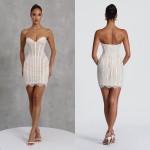 2026Sweetheart Neck Lace Corset Mini Dress White Bodycon Party Gloves Strapless Y2K Bridal Shower Homecoming Dress Wedding Dress