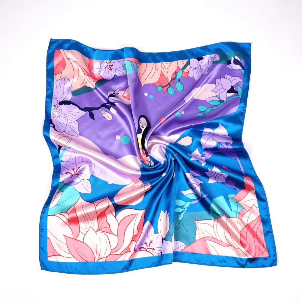 Picture of Stylish Long Scarves square Polyester Silk Satin Head Scarf